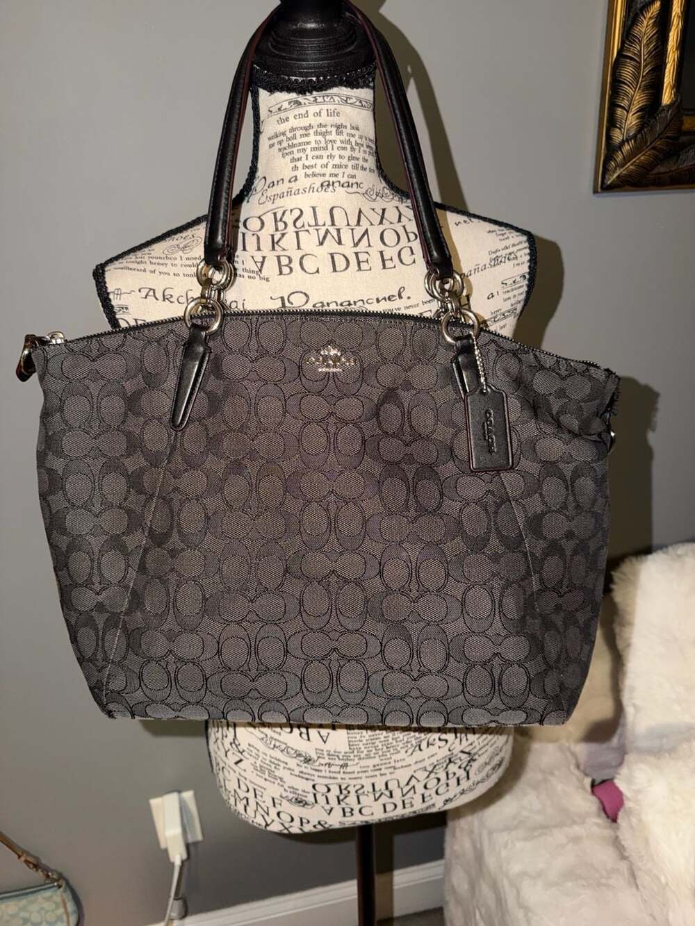 COACH Signature Grey/Black Satchel Crossbody Bag New York